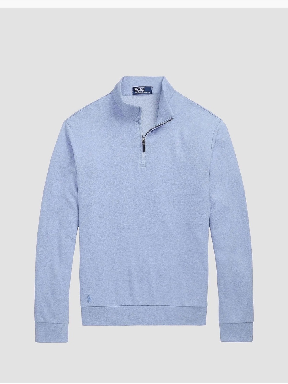Polo Ralph Lauren Light Blue Double-Knit Jacquard Quarter-Zip Preppy Sweater S